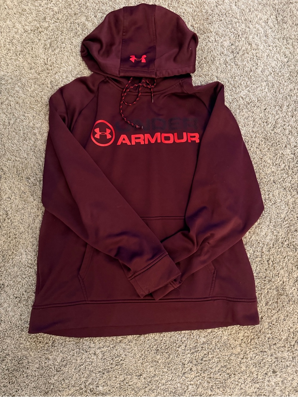 Under Armour Maroon Hoodie with Red Logo Accent